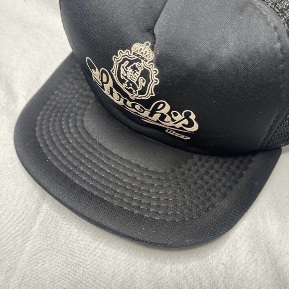 Vtg Stroh's Brewing Co Beer Black Adjustable Cap Trucker Hat Competition Pro Tag - Picture 11 of 12